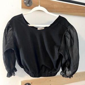 PRMA Black Short Mesh Sleeve Blouse